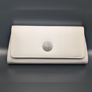 La Regale Champagne Colored Clutch With Cord Strap Magnetic Closure